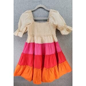 ENGLISH FACTORY Women Sz XS Tier Dress Cream Pink Red Orange Colorblock Mini NWT